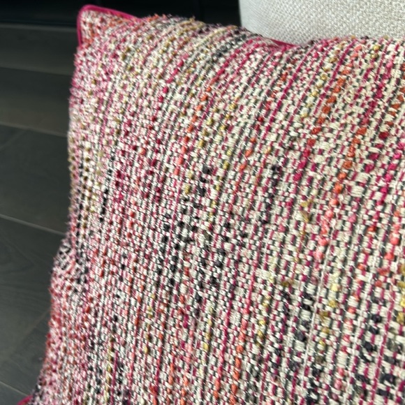 Textured Multi Stripe Throw Pillow Down Filled Solid Fuschia Velvet Back - Picture 3 of 12